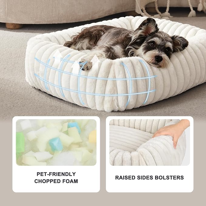 FURTIME Dog Bed for Small Dogs, Washable Orthopedic Dog Bed with Removable Cover, Rectangle Soft Calming Sleeping Puppy Bed Durable Pet Cuddler with Anti-Slip Bottom, Cream, S (20"x19"x6")