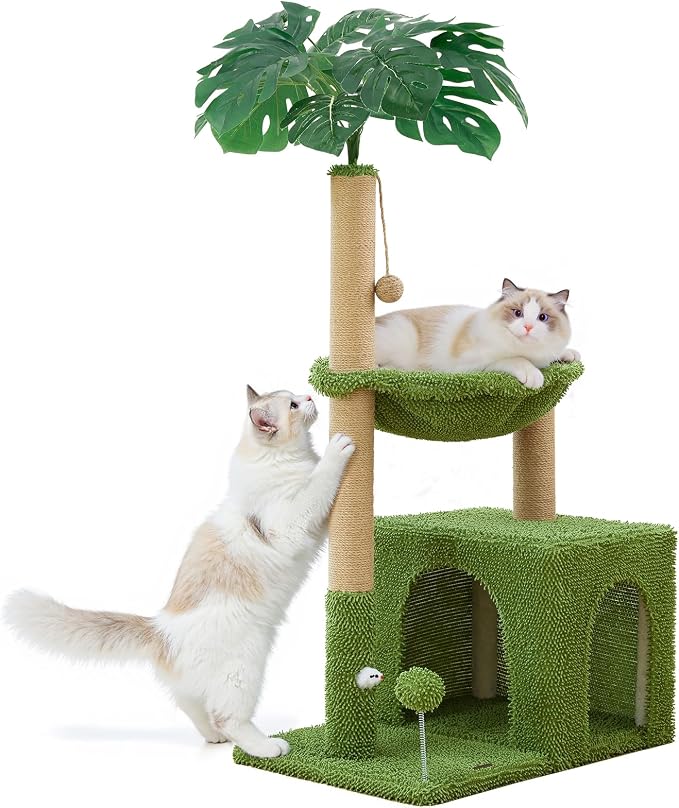 Woochpet Large Cat Tree for Indoor Cats, Multi-Functional Comfy Cat Bed-48in Tall Cat Tower with Scratching Post, Cozy Hammock for Kittens and Adult Cats, Cute Condo with Toy