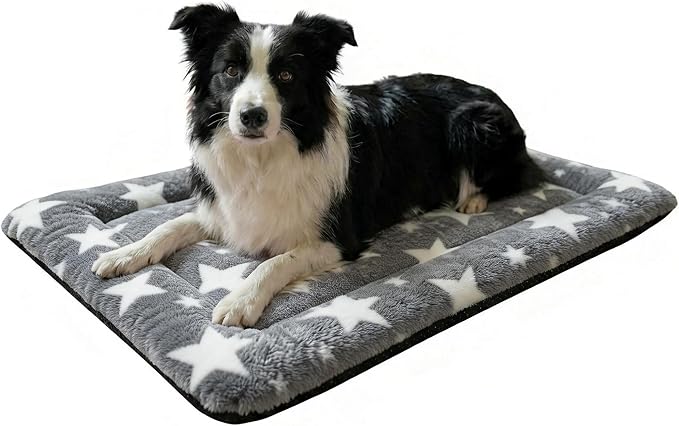 Washable Dog Bed Mat With Anti-Slip Bottom, Deluxe Plush Memory Foam Crate Pad & Waterproof Outdoor Kennel Mat For Dogs & Cats-Durable Crates Beds, Large Medium Small Puppy Size 30" x 20",Gray