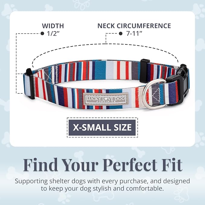 Lucky Love Dog - Adjustable Dog Collar with Easy Click Buckle for Small Dogs, Durable, & Comfortable for Male & Female Dogs, Pet Collar for Puppies & Adult Ones - Linus, XS