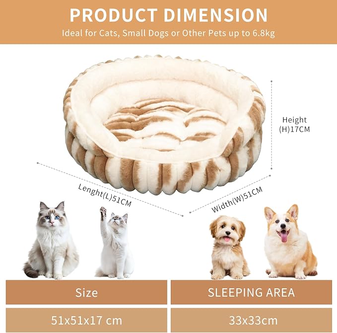 Cat Bed for Indoor Cats,20in Kitten Bed Donut Washable, Calming Fluffy with Non-Slip Base Pet Bed,Cat Bed Warm for Winter