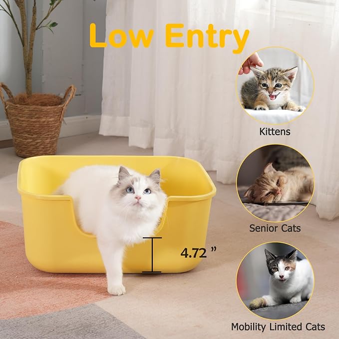 Large Cat Litter Box with High Sides,Cat Boxes for Indoor Cats,Cat Litter Pan for Kitty,Litter Box with Low Entry,Easy to Clean,Anti-Splashing (Green-Long Side Entry)