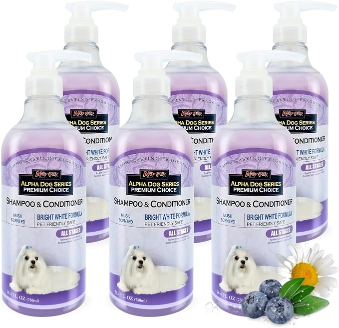 Bright White Shampoo and Conditioner Set with Aloe Vera pH Balanced Dog Grooming Shampoo and Conditioner for Dogs, Tear-Free Moisturizing Dog Shampoo, 26.4 Oz (Pack of 6)