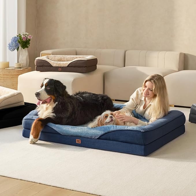 EHEYCIGA Orthopedic XL Dog Bed for Large Sized Dog, 48x35 Inch Extra Large Memory Foam Dog Couch Bed with Sides, Waterproof Liner & Washable Removable Cover, Bolster Pet Sofa, Navy