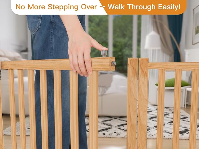 YOCAN Non-Painted Wooden Freestanding Dog Gates with Door for The House,Doorways, Stairs,Wood Dog Fences Indoor Pet Gate,Step Over Fence-4 Panel H:23"
