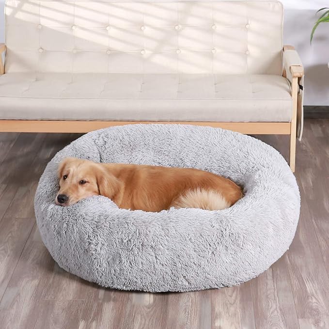 HACHIKITTY Calming Donut Cuddler Dog Bed, Indoor Puppy Beds for Large Dogs, XLarge 36''