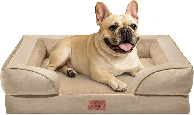 Comfort Expression Orthopedic Dog Bed for Medium Size Dog with Bolster | Waterproof Dog Couch Bed with Washable Cover & Non-Slip Bottom, Supportive Egg Crate Foam Medium Pet Bed, 30x20 Inch