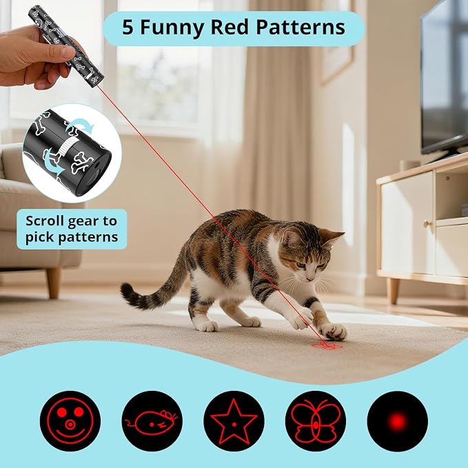 Waputne Interactive Cat Toys with 7 Adjustable Mode, Battery Level Display Screen,USB Rechargeable & Portable – Cat Toy for Indoor Cats,Training & Exercise Fun
