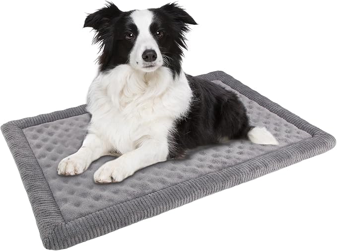 Large 36 Inch Dog Crate Bed Memory Foam Kennel Pad for Dog Cages Washable | Grey Soft Flannel Washable Anti Slip Pet Sleeping Mat Gray