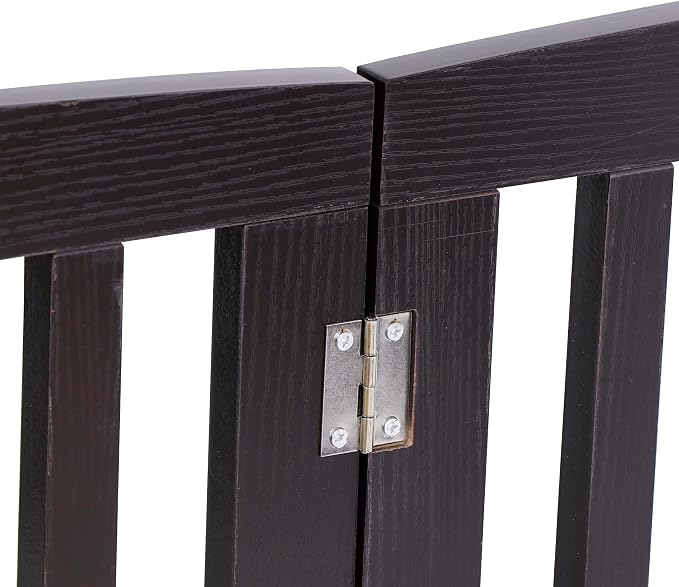 Extra Wide Dog Gate 24 Inch High Freestanding Indoor Pet Door for House Doorways Stairs Halls, Foldable Wood Outdoor Safety Fence 4 Panels, Coffee
