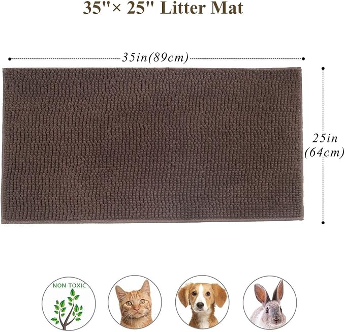 VIVAGLORY Cat Litter Mat Softgrip Litter Trapping Mat, 35"× 25", Brown | Litterbox Rug Box Catcher for Indoor & Floor, Easy Clean Washable Less-Mess Waterproof for Cat