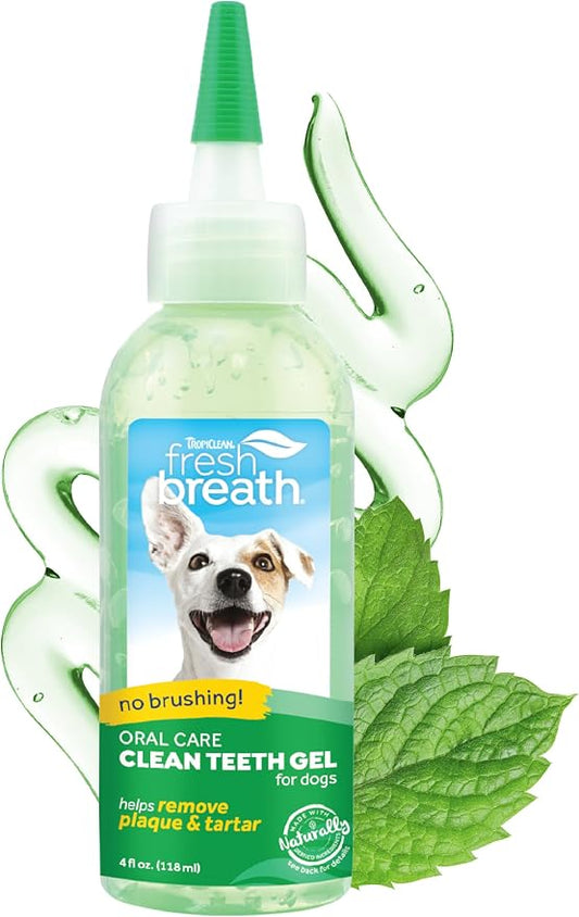TropiClean Fresh Breath Dog Toothpaste for Teeth Cleaning, Breath Freshener, Easy to Use Plaque & Tartar Remover Gel, No Toothbrush Needed, 4oz.