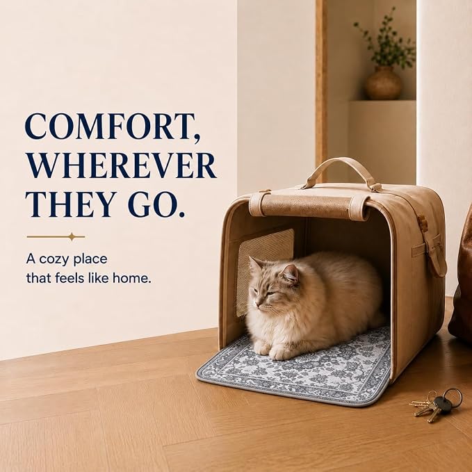 PUPIBOO Cat Litter Mat, Litter Trapping Mat, and Washable Cat Pee Pad | Cat litter box mat and cat food mat, 15x24in, 4-layer, OekoTex-, non-slip, washes up to 500 times