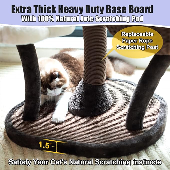 Catry Floral Large Cat Tree with Handcrafted Basket Beds & Flower Perches | Handwoven Baskets Beds with Washable Pads, Durable Iron Frame, Replaceable Flower Perches & 1 Hammock for Multi-Cat Homes