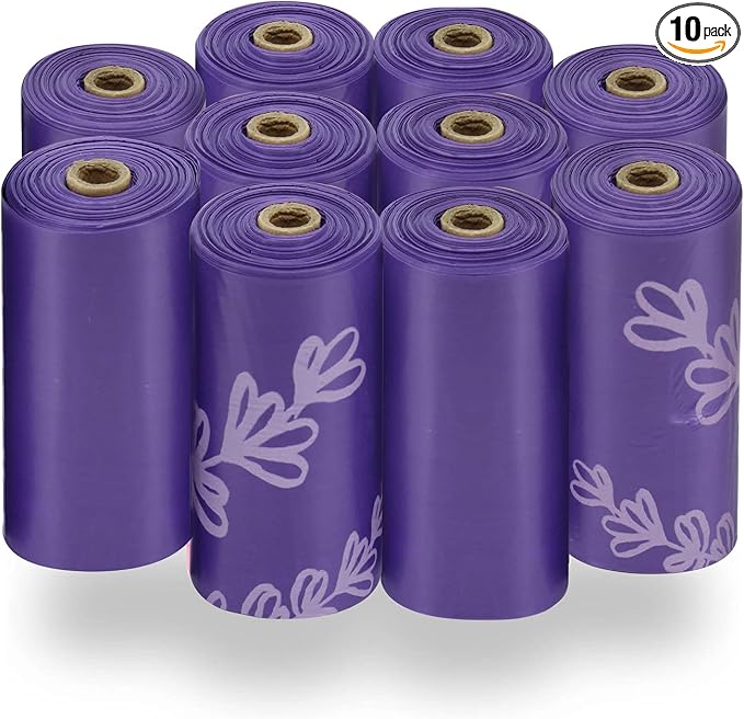 Best Pet Supplies Dog Poop Bags for Waste Refuse Cleanup, Doggy Roll Replacements for Outdoor Puppy Walking and Travel, Leak Proof and Tear Resistant, Thick Plastic - Purple (Scented), 150 Bags