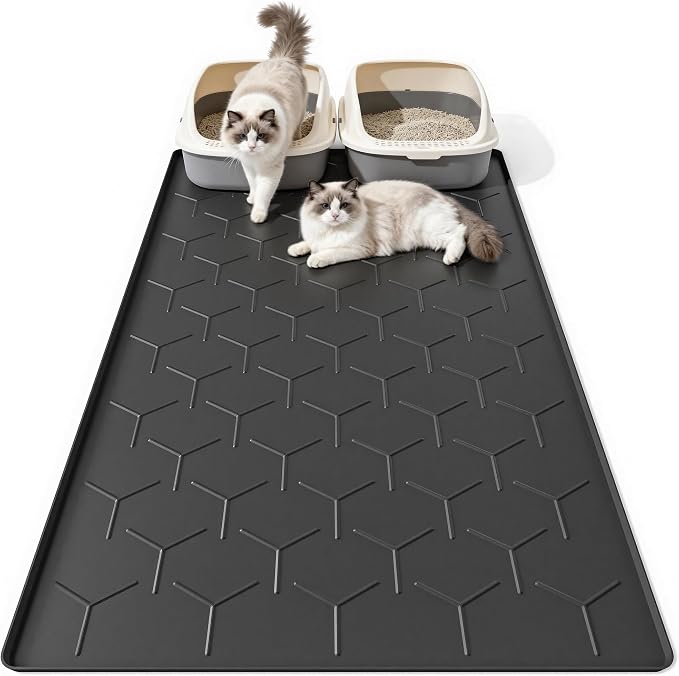 Bulkniu Silicone XL Cat Litter Mat, 28"X40", Raised Edge Waterproof, Black | Litter Trapping & Recycling, Easy to Clean, Non-Slip, Durable Safe & Odorless, Paw Friendly