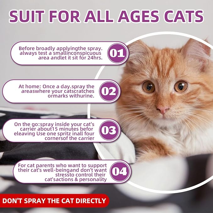 Cat Calming Pheromone Spray Kit Feline Calm Pheromones Vet Recommended Drug-Free Anxiety Relief for Multi-Cat Homes,Stops Scratching & Urine Marking,60-Day (120ML)