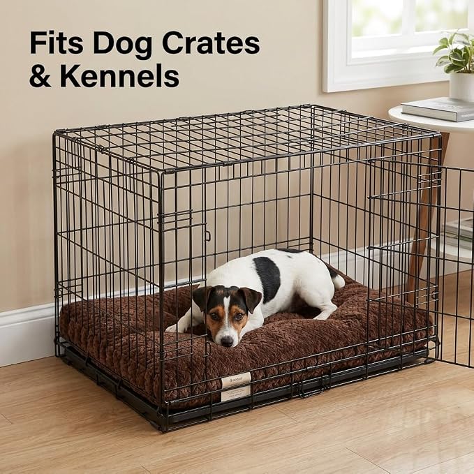 24 Inch Dog Crate Bed for Small Dogs, Washable Dog Crate Pad for Dog Cages, Soft Jacquard Flannel Kennel Mat with Anti-Slip Bottom, Fluffy Crate Mat for Puppies and Small Dogs,Dark Brown