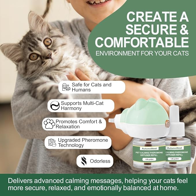 6-in-1 Cat Calming Diffuser Kit, 120 Day Supply, Safe Formula | Calming Pheromone Diffuser for Cats Reducing Fighting, Scratching, Urine, Aggression, Anxiety, Fireworks, Vet Visits, Travel