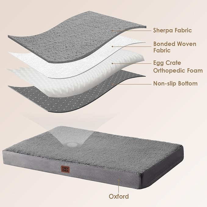 EHEYCIGA Orthopedic Dog Bed Large with Removable Washable Cover, 35x23 | Egg Crate Foam Support, Durable Oxford fabric, Non-Slip Bottom, Machine Washable, Soft Waterproof Plush Pet Bed Mat For Crate