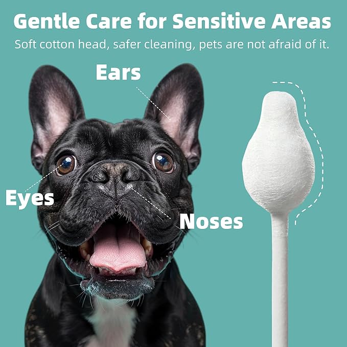 MEDUWEDU Pet Cotton Swabs, 55 Count｜Gourd-Shaped Tips｜Soft Cotton & Paper Stick｜Dog & Cat Ear Cleaner Swabs｜Safe Grooming Tool for Pets