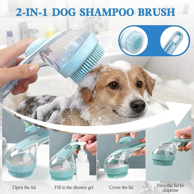 【𝗡𝗲𝘄 𝗳𝗼𝗿 𝟮𝟬𝟮𝟲】9PCS Dog Washing Kit - with Shampoo Brush,Pet Paw Cleaner and Claw Cream,Washing Gloves, Bath Brush,ToothBrushes & Ear Cleaner,Self Cleaning Slicker Brush,Dog Bath Supplies
