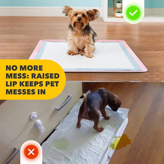 Skywin TidyFriend Dog Pee Pad Holder - Fits Up to 24” x 24” Pee Pad Holder for Dogs - Stable Grip, Soft Edges, Quick Wipe Silicone Surface Dog Pad Holder for Indoor Flooring Protection (Rose)