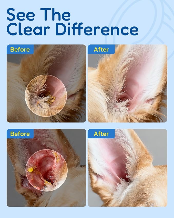 Ear Cleaner for Dogs & Cats - Gentle Non-Irritating Formula, Ear Cleaning & Care for All Ages, Removes Built-up Wax, Discharge, Dirt & Debris - 1.69oz Travel Size