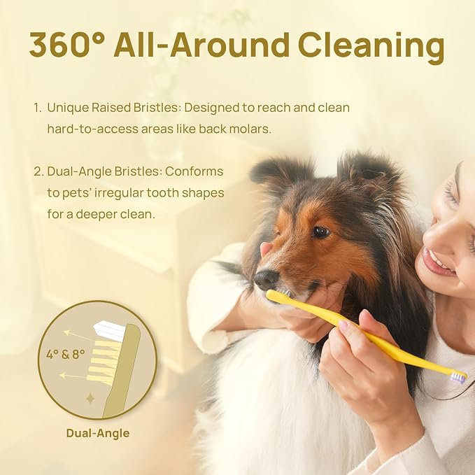 HICC PET Toothbrush for Dogs & Large Cats, Ergonomic Pet Toothbrush for Easy Teeth Cleaning,Gentle on Gums, Cat & Dog Oral Care – Toothpaste Not Included