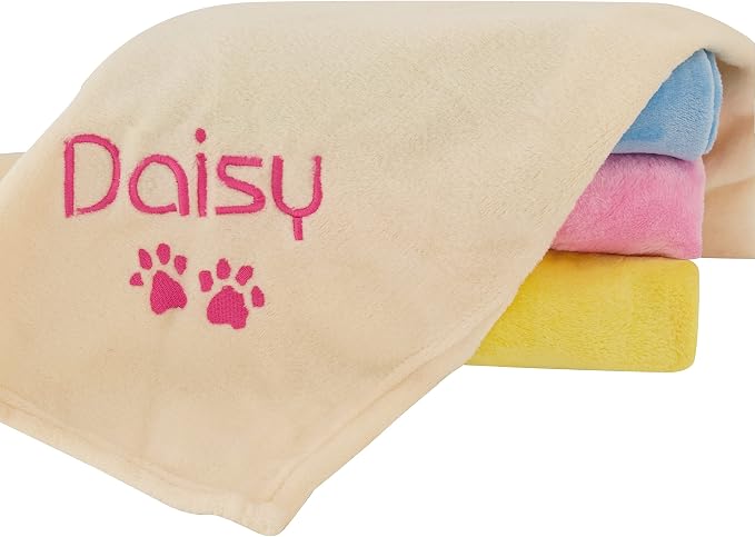 Personalized Passion Dog Blanket with Embroidered Name and Paws - Soft, Comfortable and Cozy for Couch, Bed, Car - Water Resistant Pet Fleece Blanket for Dogs and Cats - Cream - 28x40 Inches