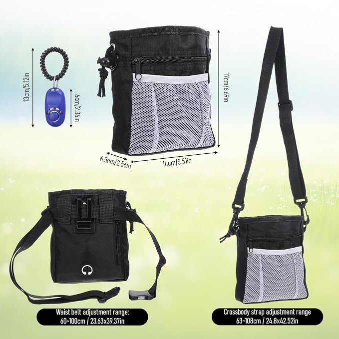 Dog Treat Pouches and Training Clicker Portable Hand Free Puppy | Dogs Treat Bag with Carabiner Pets Feed Snack Reward Pocket for Pet Training Dog Treats Exercising Walking