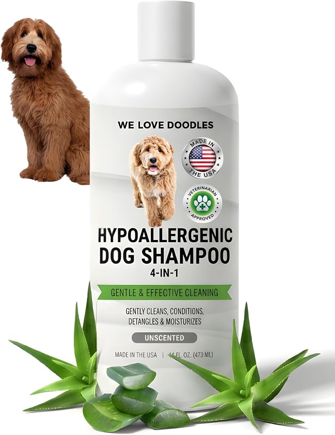 Hypoallergenic Dog Shampoo, Conditioner & Detangler, Tearless USA Made 16OZ | Sensitive Skin Dog Shampoo For Itchy Skin & Allergies, Gentle Cleansing, Moisturizing & Natural For Dogs, Hypoallergenic USA