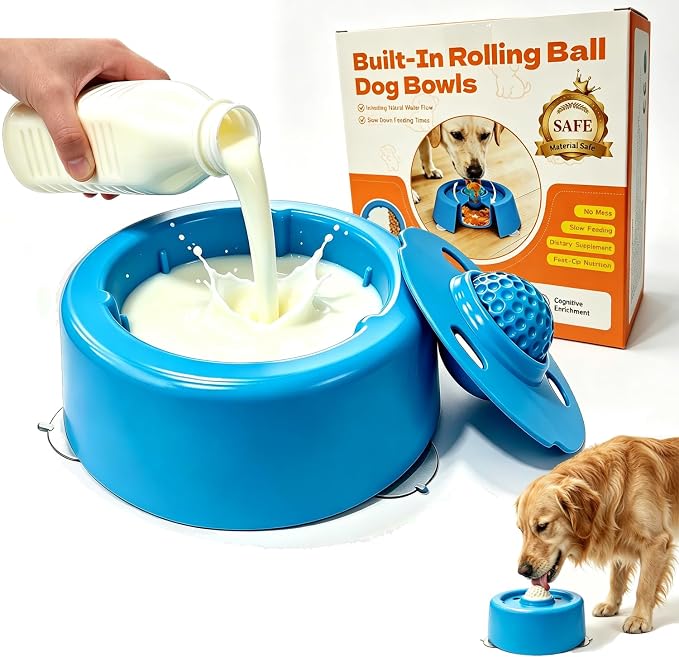 Slow Feeder Dog Bowls for Liquid Treat, Dog Enrichment Rolling Ball Lick Bowl, Non Slip Dogs Licking Bowl for Small Large Medium Breeds for Yogurt Bone Broth Food Dietary Supplement/Post-op Nutrition