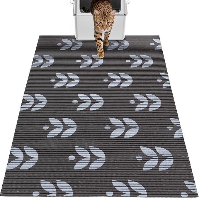 Cat Litter Mat, 40"x25" Jumbo Foam Litter Box Mat | Extra Large Coverage, Soft on Paws, Trimmable Design, BPA-Free Foam, Leak-Proof, Machine Washable, Chocolate Leaf