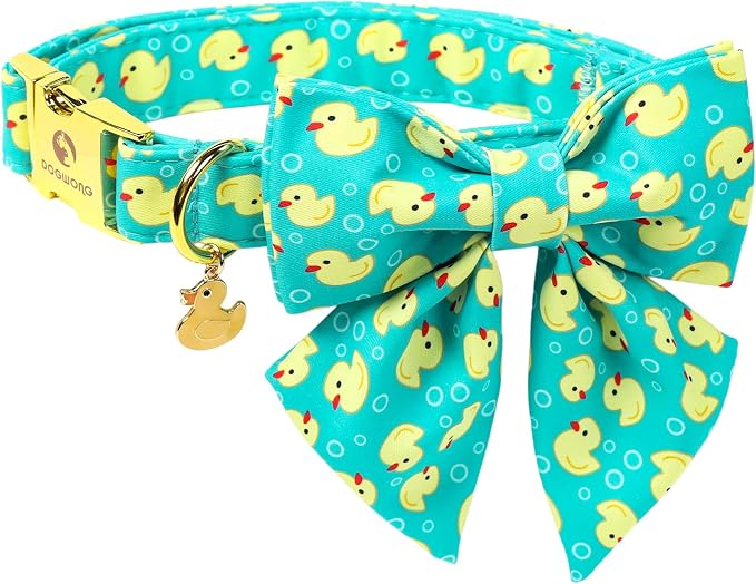 Duck Dog Collar for Boy Dogs, Spring Summer Boy Dog Collar with Sailor Bowtie- Adjustable Sailor Bow Medium Dog Collars for Male Dogs M