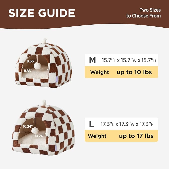 Lesure Cute Cat Beds for Indoor Cats - 2 in 1 Cat Cave Bed for Kittens and Small Pets, House with Removable Washable Cushioned Pillow, Cozy Tent House with Non-Slip Bottom, Brown, 16 inches