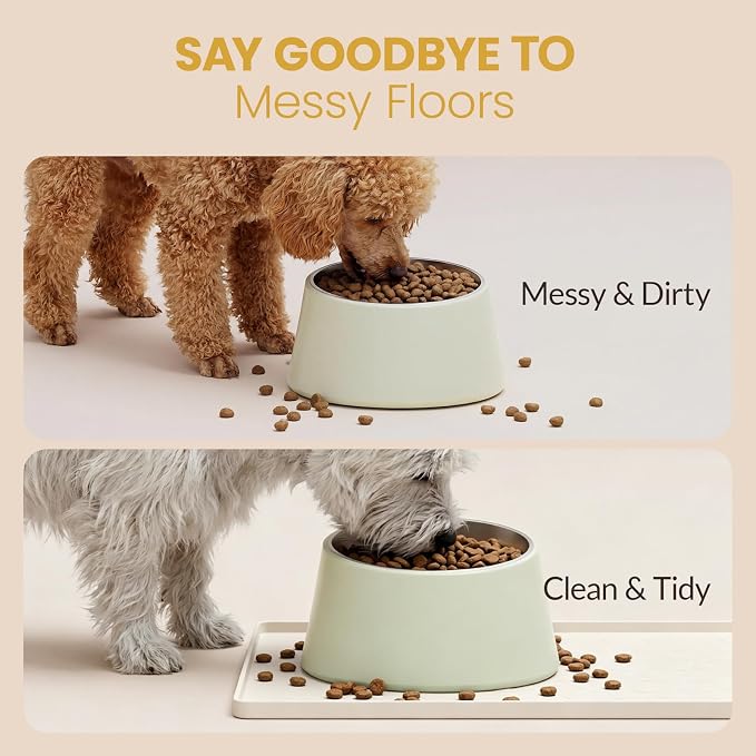 Pet Feeding Mat - 100% Waterproof Dog & Cat Bowl Pad with Raised Edges - Protects Floors from Messy Eaters & Spills - Anti-Slip, 100% PET-Safe, Dishwasher Safe (28"x20"x0.4", Beige)
