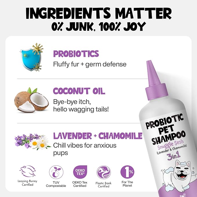 Anti Itch Dog Shampoo & Conditioner, Lavender for Dogs | Probiotic Hypoallergenic Formula - Snuggle Sesh Lavender Scent - Itchy Skin Relief for Smelly Dogs - 3-in-1 Conditioner