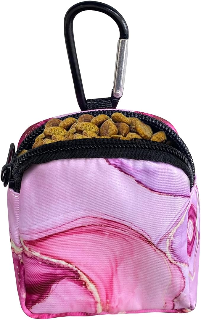 Dog Treat Pouch,Treat Pouches for Pet Training,Portable Snack Reward Dog Food Dispenser for Traveling or Outdoor Use，Pink Marble