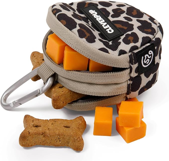 Snackpack Double Insulated Dog Treat Pouch – 1.5 Cup, 2 Pockets – Leopard