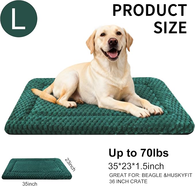 Dog Bed Mat - Dog Crate Pad - Reversible Mat for Pet Comfort - Soft Bed Crate Pads for All Seasons - Durable, Machine Washable Mat for Crates, Travel, and Home (Dark Green, 35" L*23" W*1.5" Th)