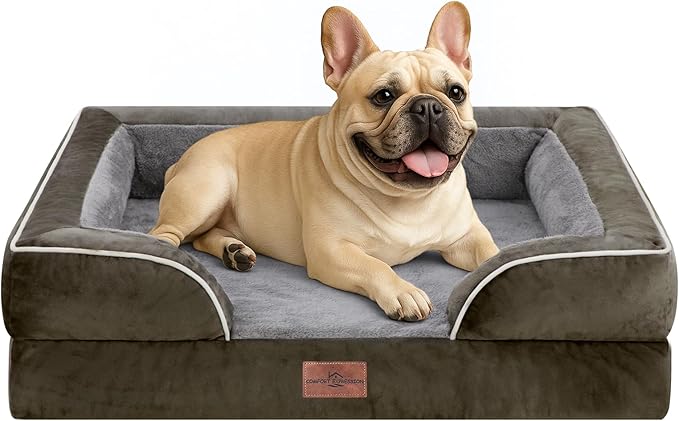 Comfort Expression Orthopedic Dog Bed for Medium Size Dog with Bolster | Waterproof Dog Couch Bed with Washable Cover & Non-Slip Bottom, Supportive Egg Crate Foam Medium Pet Bed, 30x20 Inch