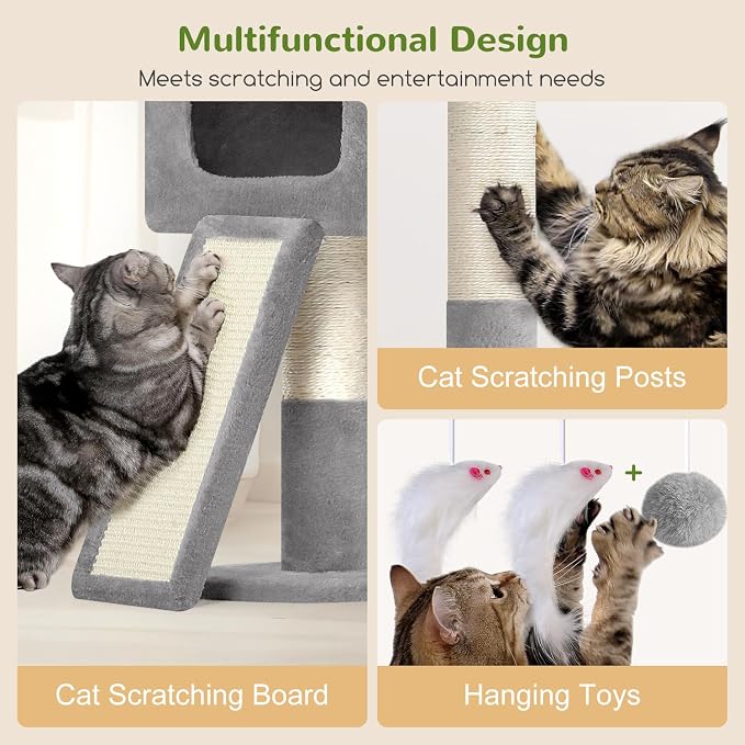 Globlazer 83inch Sturdy Multi-Level Tall Cat Tower, S83G, Light Grey | Extra Large Heavy Duty Cat Tree for Indoor Large Adult Cats Kittens with 2 Cat Condo, 8 Scratching Post, 2 Hammock