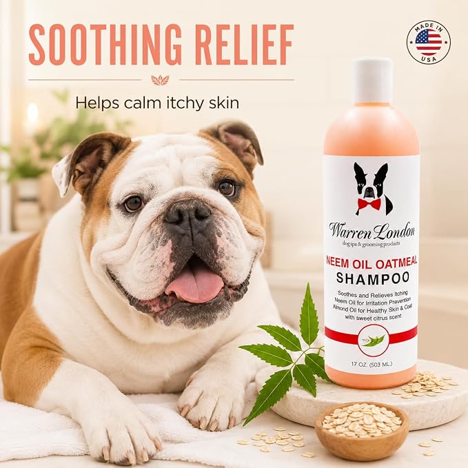 Warren London Neem Oil with Oatmeal Dog Shampoo - Deep Cleansing & Moisturizing for Sensitive Skin - Itch Relief & Odor Control - Made in USA - 17 oz