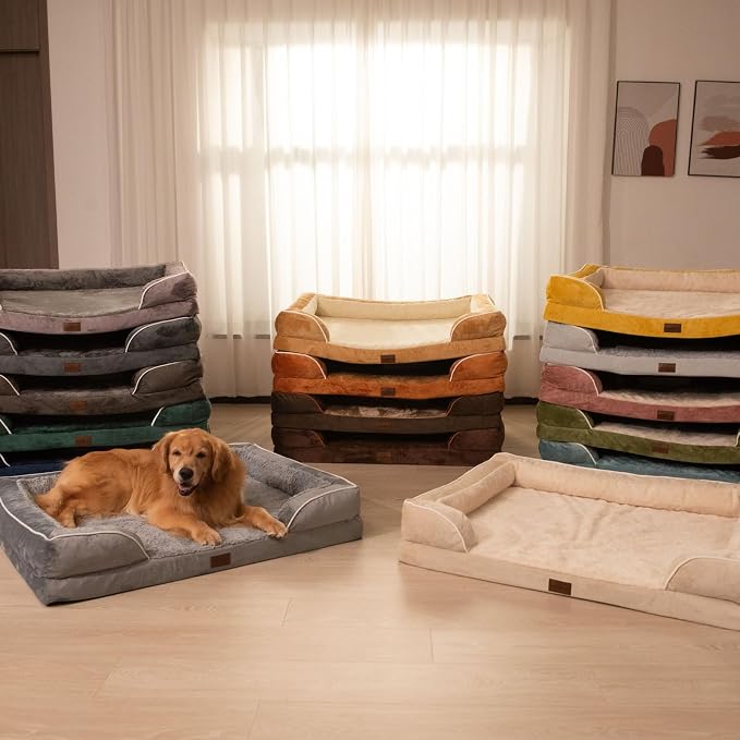 Comfort Expression Orthopedic Dog Bed for Extra Large Dogs with Bolster | Waterproof Dog Couch Bed with Washable Cover & Non-Slip Bottom, Supportive Egg Crate Foam Big Dog Bed, 53x42Inch