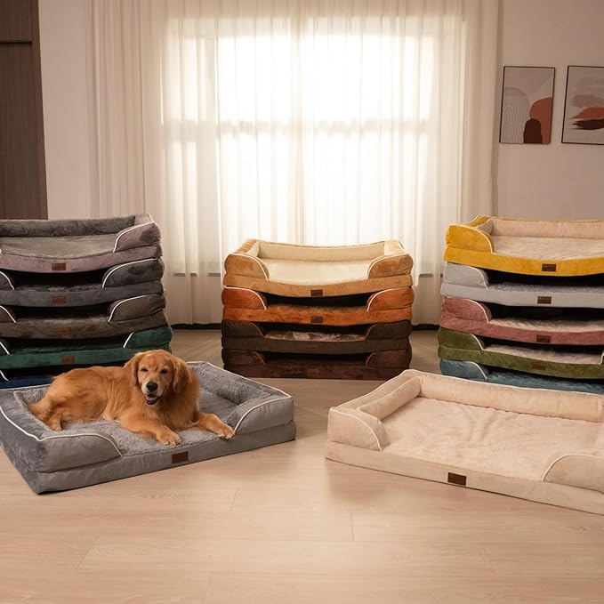 Comfort Expression Orthopedic Dog Bed for Extra Large Dogs with Bolster | Waterproof Dog Couch Bed with Washable Cover & Non-Slip Bottom, Supportive Egg Crate Foam Big Dog Bed, 53x42Inch