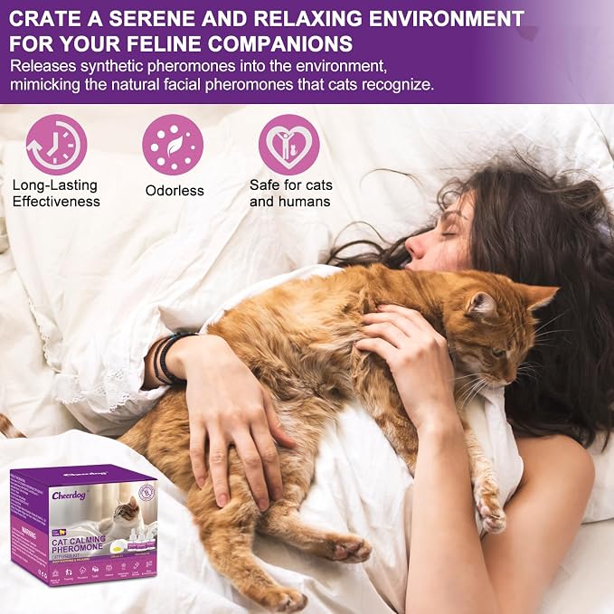 Cheerdog Cat Pheromones Calming Diffuser Relieve Anxiety Stress Cat Calming Diffuser Comfort for Cats 3 Refills, Reduce Fighting and Scratching Calm Relaxing Fits All Cats (2)