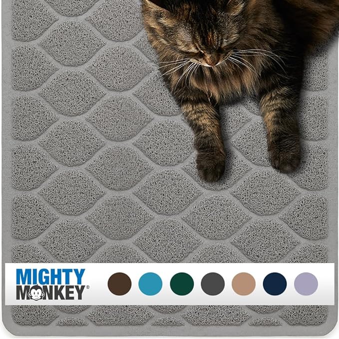 MIGHTY MONKEY Waterproof BPA Free Cat Litter Box Trapping Mat, Easy Clean Floors, Textured Backing, Soft on Sensitive Kitty Paws, Cats Accessories, Less Waste, Stays in Place, 24x17, Slate Gray