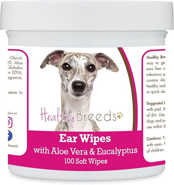 Healthy Breeds Whippet Ear Cleaning Wipes with Aloe & Eucalyptus for Dogs 100 Count