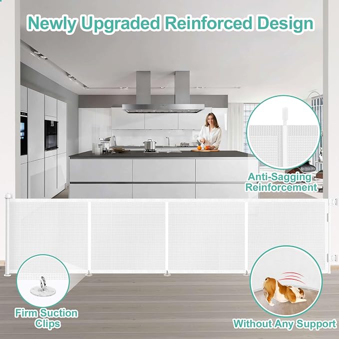 Upgrade 180 inch Retractable Baby Gates, EZIGO Extra Wide Baby Gate for Large Opening Extra Long Mesh Gate for Kids or Pet Dog Gate Child Safety Gate for Stairs Hallways Doorway Indoor Outdoor, White